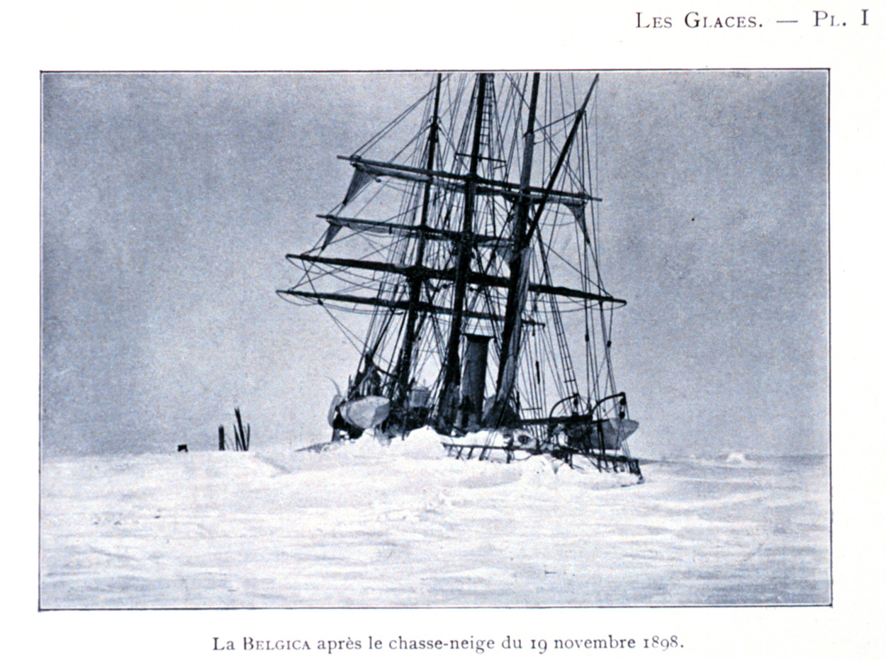 La Belgica trapped in Antarctic sea-ice in an enforced winter, picture courtesy NOAA