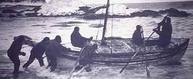 The James Caird setting out from Elelphant Island, from the original photograph