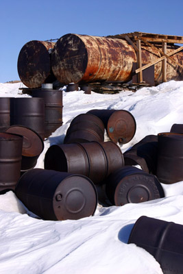 abandoned oil drums Leningradskaya base Oates Land