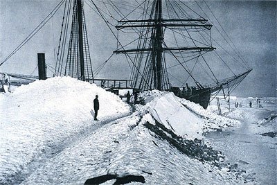 The Gauss, drifting snow had formed a long gangway onto the ships deck