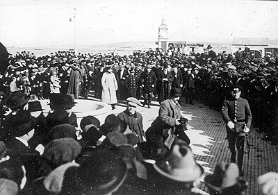 Crowd at Punta Arenas when marooned Elephant Island party were finally brought home