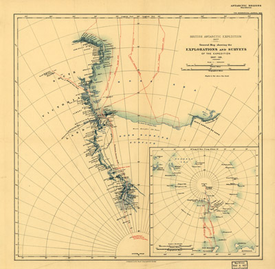Map showing Explorations Surveys nimrod Expedition 1907-09