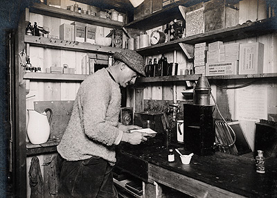 Ponting in his darkroom, 24 3 1911