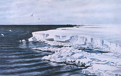 Edward Wilson, watercolour painting - The great ice barrier - looking east from 
							Cape Crozier