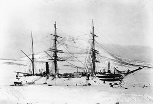 Discovery frozen into pack ice