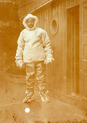 Ludwig Ott in winter clothing on baord the Gauss