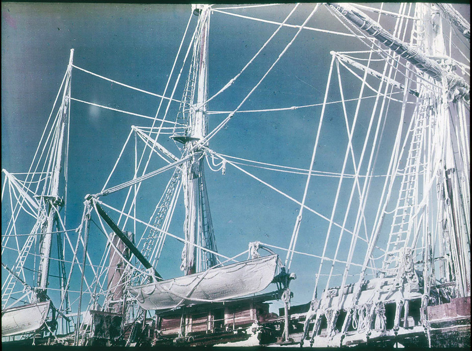 Rime forming on the rigging of the Endurance during the winter