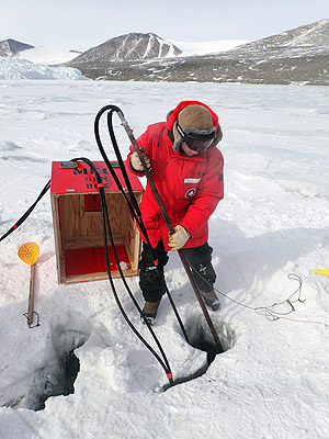 hot water drill on lake ice