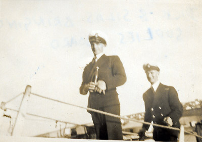 Dick Whallin and Silas Newman bringing supplies on board John Biscoe