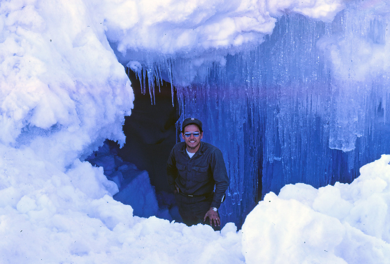 Dudley Vaughan in the Opening to an Ice Cave