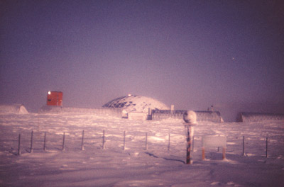 A time lapse photo of the Station and barber Pole taken during the winter.  