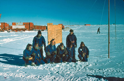 Group photo at the pole on arrival