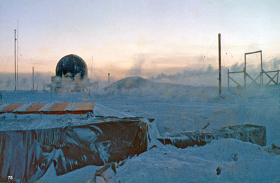 The station after sunset, looking grid East