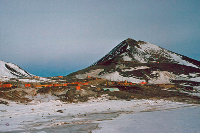 McMurdo Station with Observation Hill in the backgroundextending to the right.) This picture was taken from about Hut Point.