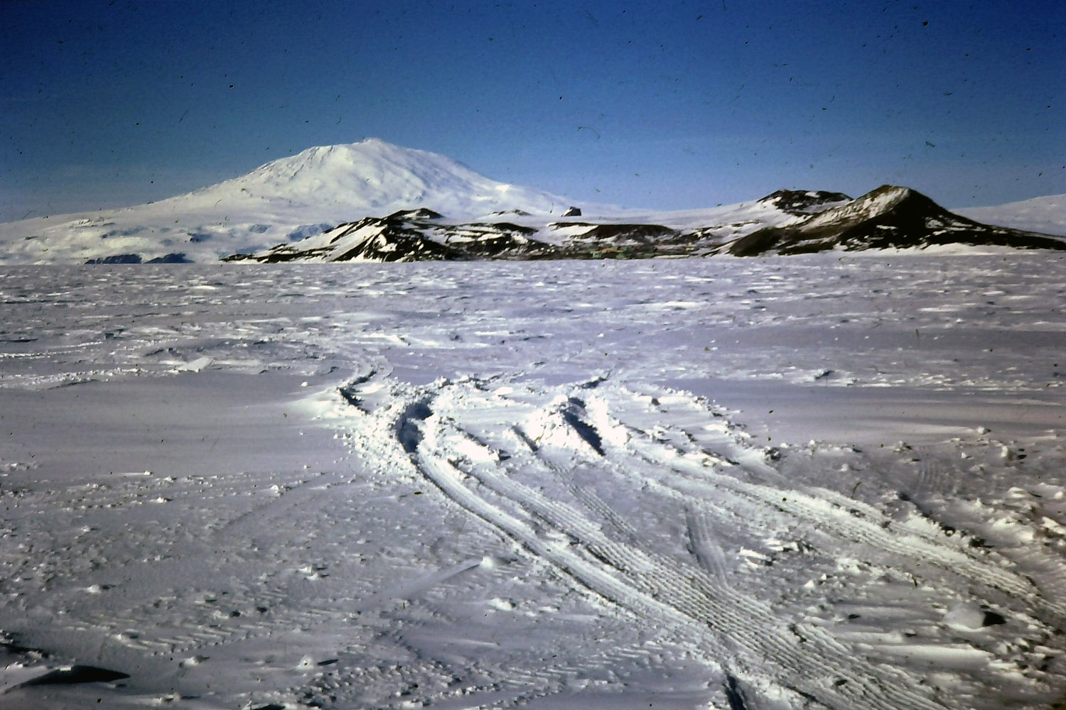 Mount Erebus looms behind McMurdo Station