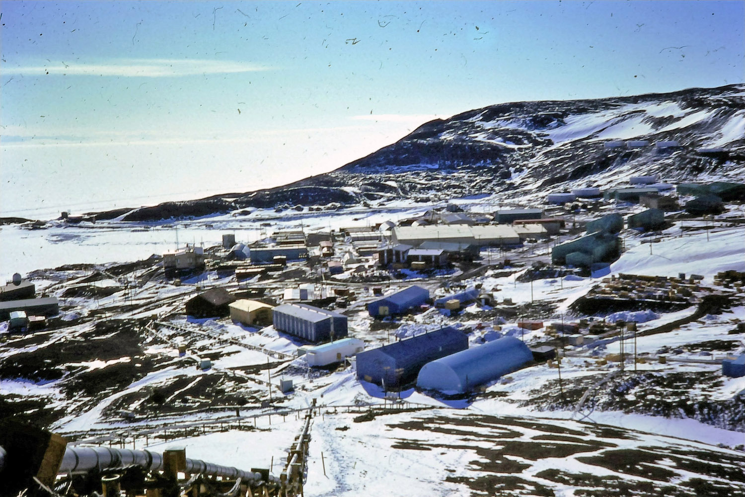 McMurdo Station at midnight, from the slopes of Observation Peak