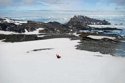 Taking the quick way down a snow slope