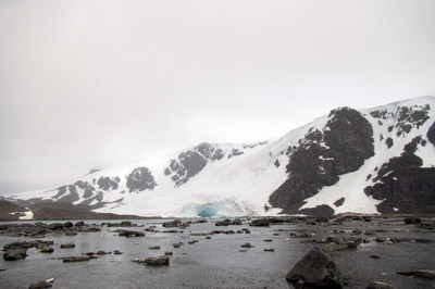 The Orwell Glacier about half as wide as it was 30 years ago