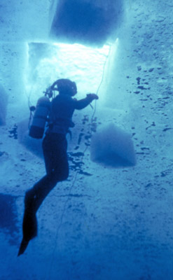 Diving, Under Ice at the Dive Hole