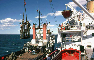 Boarding the RRS Bransfield from Smit Lloyd 3 salvage tug