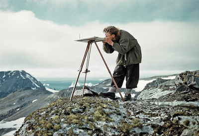 RS plane tabling on Gneiss Hills, Signy in Jan 1958