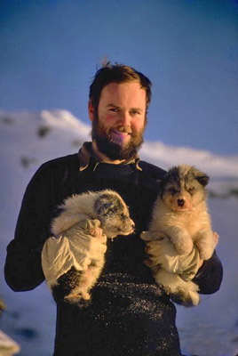 Peter Hobbs with Fondu and another pup 1962