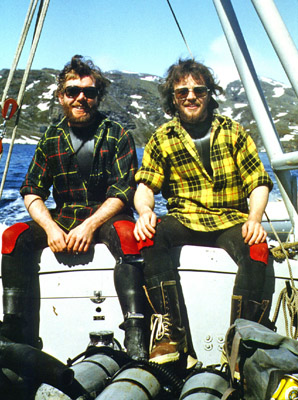 Doug Allen and Gordon Picken after summer dive on Serolis 1976