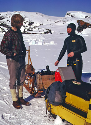 Peter Ward, Jon, Skidoo and Nansen Winter Dive Site