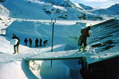 Snow blocking behind huts