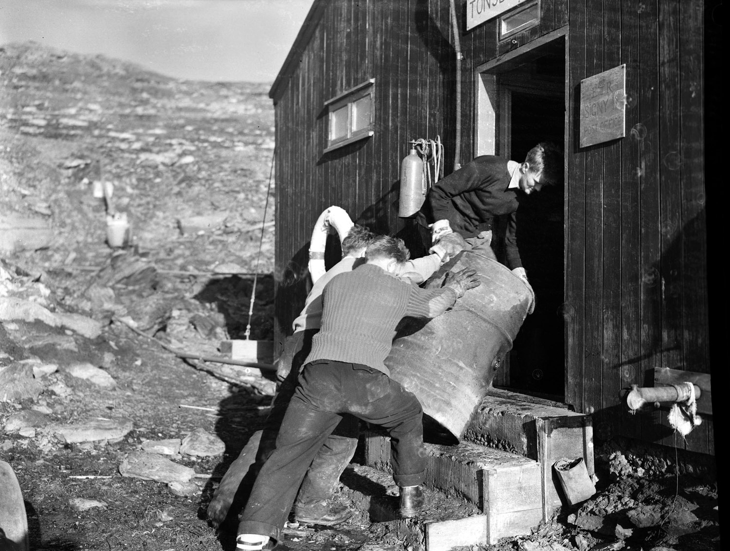 Diesel oil for the generator taking the usual route into the hut 1958-59