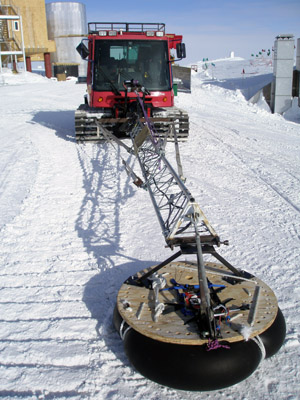 Pisten bully and crevasse probe