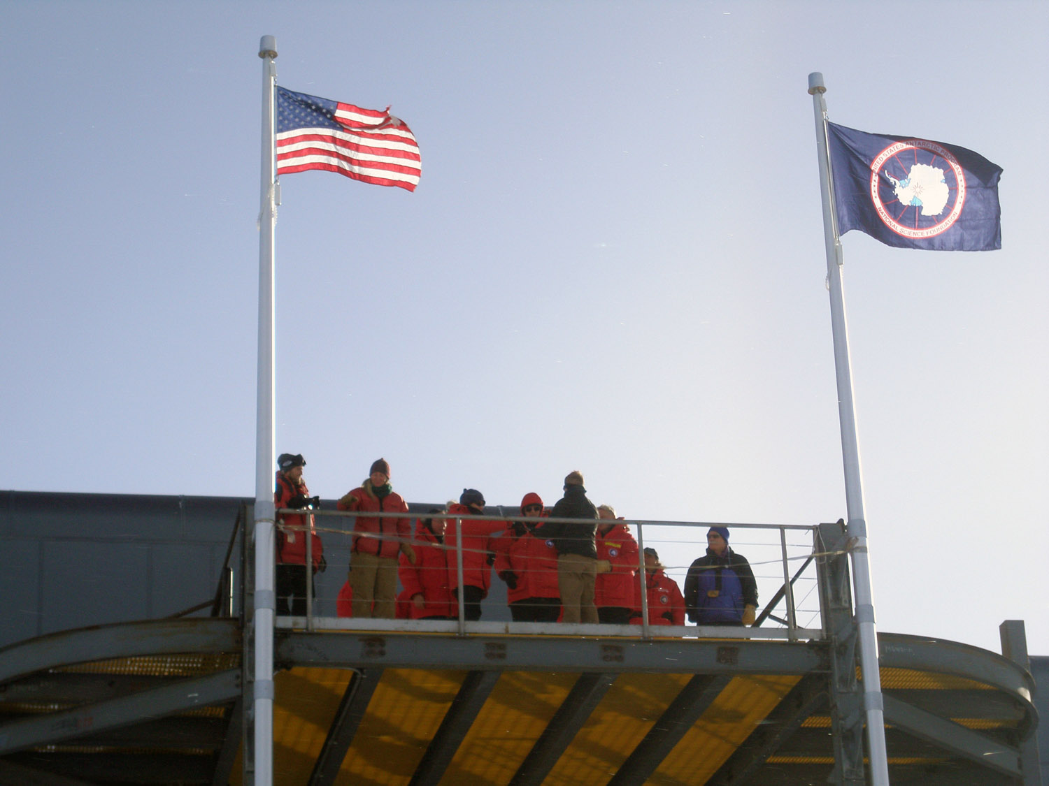 South Pole Station- Dedication and Raising Flags over New Station