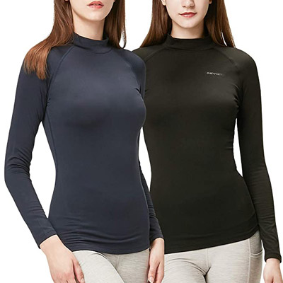 Sub Sports Womens Thermal Long Sleeve Mock Turtleneck Top Semi Compression Fit Brushed Fleece Inner for Warmth Base Layer Vest Moisture Wicking 