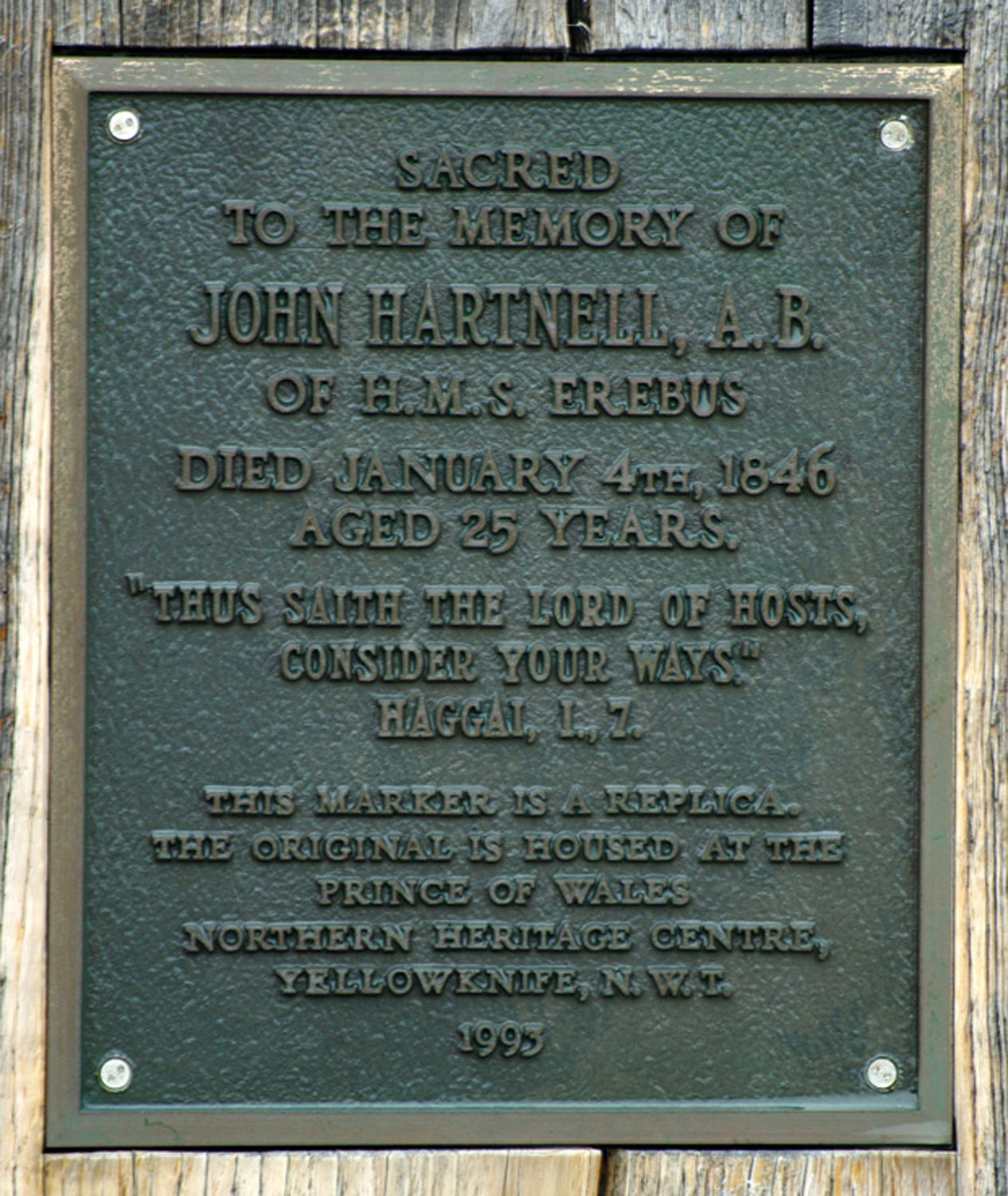 Beechey Island Grave Marker - John Hartnell - Erebus