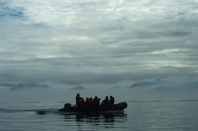 Disko Bay, Ilulissat Greenland, Icebergs in the Mist, Zodiac Cruise