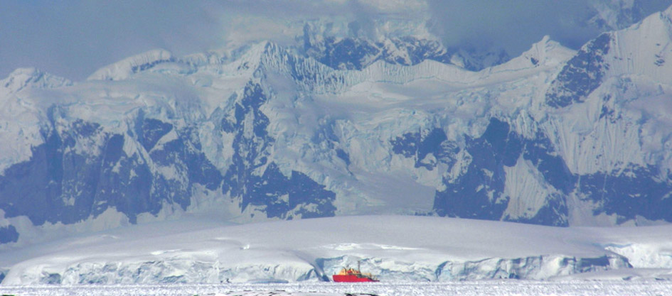 Ship and mountains, Antarctica